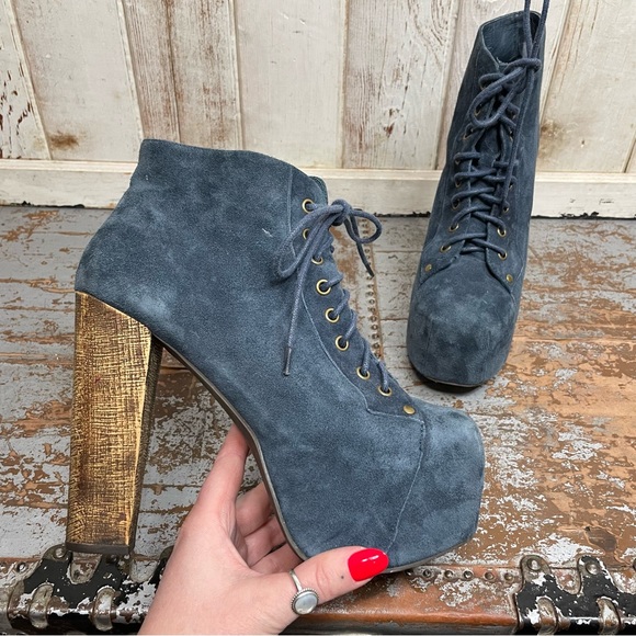 Jeffery Campbell Lita Blue Suede Lace Up Platforms - Picture 10 of 15